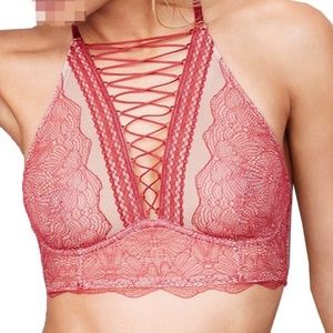 Victoria Secret Coral Lace up High Neck Bra 💓